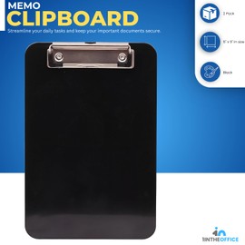 1InTheOffice Mini Clipboard, 6x9 Clipboard, Plastic Clipboard, Low Profile Clip, Black, 2 Pack
