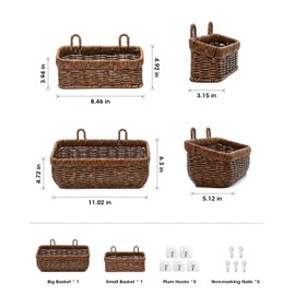 AceList Wall Hanging Basket, Boho Style Hand-Woven Hanging Storage Baskets - Set of 2, Ideal for Boho Room Decor, Kitchen, Garden, and Living Room(Brown)