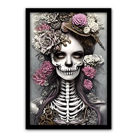 Floral Gothic Dark Wall Art Framed Print Makes a Perfect Gothic Gift for anyone into Dark Ark Demonic gift Skeleton
