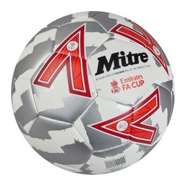 Mitre Unisex Training FA Cup Football | High Performance Training Ball | Extra Durable Design, Ball, White/Silver/Red, 4
