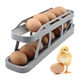 Eierhalter für Kühlschrank, 2 Etagen Rollender Eier Aufbewahrung Kühlschrank, Rutschfeste Unterseite Kühlschrank Organizer Eier (Gray)