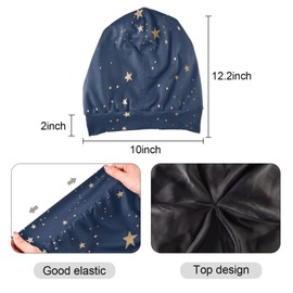 ElliTarr - Gorro de satén con forro para dormir para proteger el cabello rizado, regalo para hombres y mujeres, estrellas azules oscuras