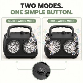 Bubble Machine for Outdoor Parties, Dual-Fan Automatic Bubble Blower with 2 Modes, LED Lights, USB or Battery Power