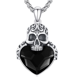 PARYFO Skull Necklace 925 Sterling Silver Skull Pendant Chain Crystal Skull Chain Gothic Jewellery for Women Girls, Sterling Silver, Crystal