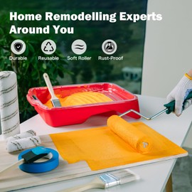 Mister Rui 20-Piece Paint Roller Kit with Non-Slip Tray, Microfiber Roller Covers, Brushes, Drop Cloth, and More for DIY & Professional Painting Projects - Complete Set for Home Improvement