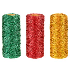 Umsole 984 Feet Christmas Twine Packing Twines Bakers Twine Kraft Butchers Baking Gardening Twine Wrapping Arts Crafts Party Decorations(Gold Green Red)