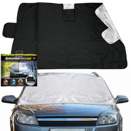 Weatherforce 360 by Bell+Howell All-Weather Sunshade Ice Cover Heavy Duty Reversible Windshield Protector 6 by 10 feet Fabric For Any Car Protects from Heat & Snow with Anti-Theft Panels As Seen On TV