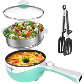 Audecook Hot Pot Electric, 1.7L Mini Electric Skillet Portable Nonstick Sauté Pan with Power Adjustment, Rapid Noodles Cooker Travel Multicooker for Steak/Soup/Egg/Oatmeal/Noodles