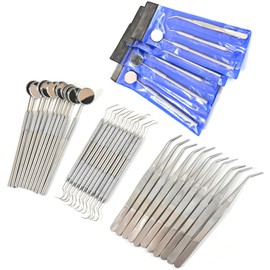 MuskalMed 15 Pack of 3 Piece (45) Instruments Basic Dental Set Mirror Explorer College Plier Economy Grade Stainless Steel 1 Mirror 1 Explorer 1 College Plier with Blue Pouch