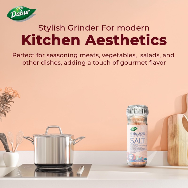 Dabur Himalayan Pink Crystal Salt Glass Grinder - 125g (4.4