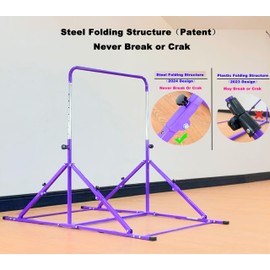 MARFULA Foldable Gymnastic Bar for Kids Ages 3-12, 9 Height Levels, 200 lbs Weight Capacity, 5 Ft Length Gymnastic Kip Bar with Mat, Gymnastic Equipment for Home and Gym Center Indoor Outdoor Use