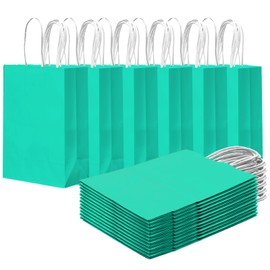 qiqee 24PCS Small Gift Bag with Handles Bulk 8.3"x6"x3" Gift Bags Light Green Bags Multiple Uses (Small Size)