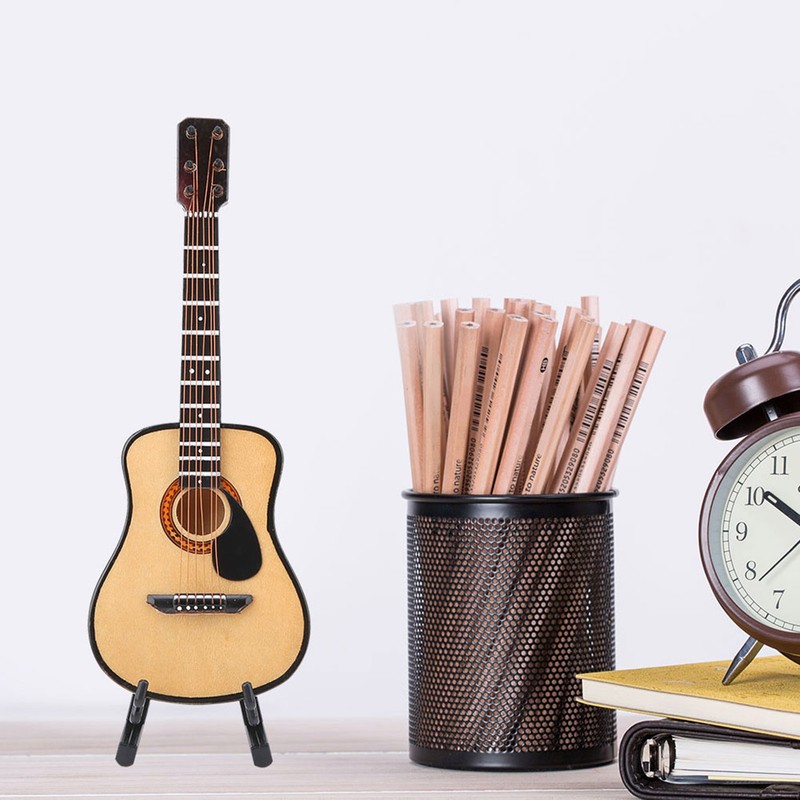 Miniature Wooden Guitar Model Display Mini Ornaments Craft Home Decor(16cm)