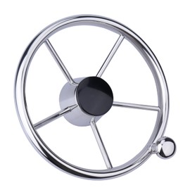 11 inch Boat Steering Wheel,Universal Stainless Steel 5 Spoke Destroyer Knob with 3/4 inch Tapered Shaft & Center Cap