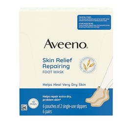 Aveeno Mascarilla reparadora de alivio de la piel, calcetines hidratantes con avena prebiótica y manteca de karité para piel muy seca, cuidado de pies