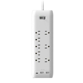 Clear Power 8-Outlet 2160J Home & Office Surge Protector Power Strip w/2-Port USB-A & 1-Port USB-C 20W PD Rapid Chargers, 5ft Power Cord, White, CP30002