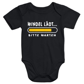 MoonWorks® Short-sleeved baby bodysuit with printed "Windel laden Bitte wart" (German language), funny organic cotton - Nappy Charging 2 Black
