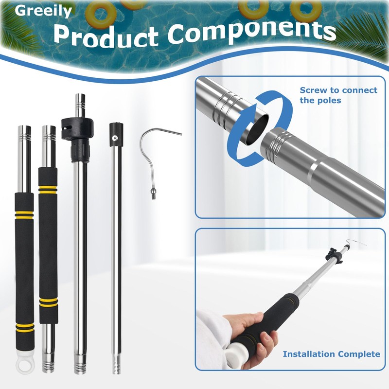 Greeily Pool Retrieval Hook for Robotic Pool Cleaner, 37" to