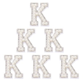 PATIKIL Strass-Buchstaben-Aufnäher, 6 Stück, Anfangsbuchstabe K, selbstklebender Aufnäher, bestickter Stoff, 4,4 cm, Alphabet-Aufkleber für Kleidung, Hüte, Make-up-Taschen, DIY, Weiß