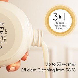 MAISON BERGER 3-in-1 Laundry Wash – Cleans, Softens, Fragrances - Fiber Protection, Phosphate-Free, Vegan - Long-Lasting Scent - HE Compatible, 1L (33 Washes) - Made in France (Precious Jasmine)