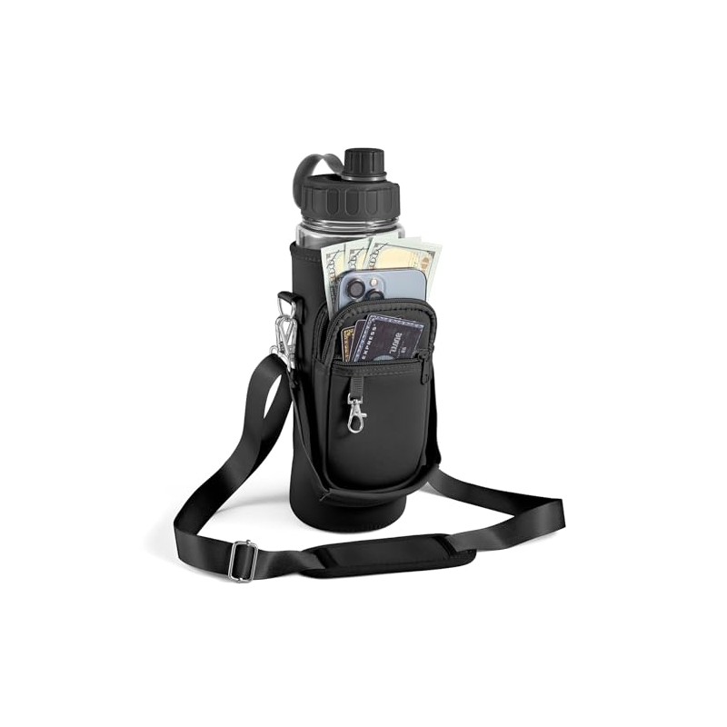 Adjustable Neoprene Water Bottle Holder with Dual Pockets