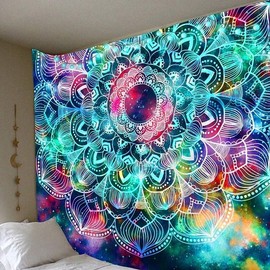 Hippy Bohemian Psychedelic Peacock Mandala Wall hanging Mandala Bohemian Psychedelic Tapestry Bed Tapestry (Fluorescent green, Poster (150*130CM)