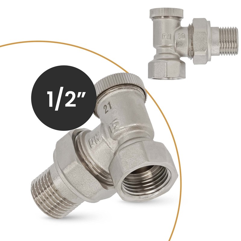 Radiator Return Fitting 1/2 Inch Angled Lock Shield Shut-off Valve