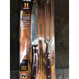 Carving / Slicing Knife Fork Set FORGED IN FIRE Stainless Steel 8" Carving Knife 7" Fork 2 Pc Set History Channel