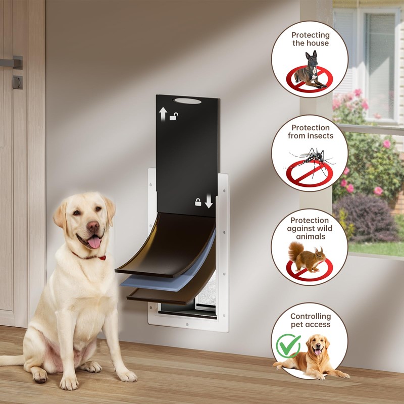 3-Flap Dog Door, Large Doggy Door for Wall, Never Rust
