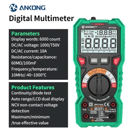 ANKONG Digital Clamp Meter Multimeter 4000 Counts Auto-ranging Amp Voltage Tester Measuring AC/DC Voltage & Current, Resistance, Capacitance, Frequency, Continuity, Live Wire Test (Plastic-118A)