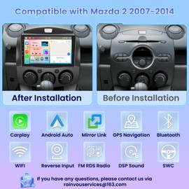 Roinvou 8 Cores 4+64G Android Car Radio for Mazda 2 2007-2014, 9" Touch Screen Carplay Android Auto with 32EQ Bluetooth WiFi GPS Navigation Mirror Link Backup Camera