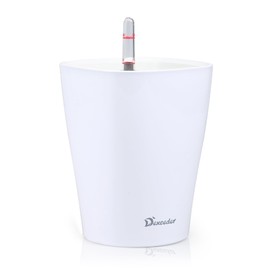 Dexceder 6x7 Self Watering Planter Indoor Outdoor, High Gloss Table Flower Plant Pot with Water Level Indicator (White)