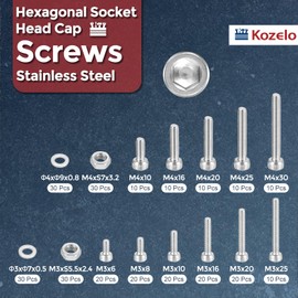 Kozelo 270pcs Socket Head Cap Screws Bolts Nuts Assortment Kit - [M3/M4] 304 Stainless Steel Allen Socket Drive for 3D Printer