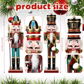 Suzile 4PCS 12 inch Christmas Nutcrackers Ornaments Set Nutcracker Figures Holiday Party Tabletop Christmas Decor Nutcracker Soldier Figure Decoration Crafts Art for Christmas Decor
