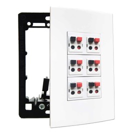 diyTech Premium 6 Speaker Wall Plate, Supports 6 Speaker Configurations, 1 Gang Screwless - White