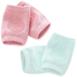 Kalevel Baby Knee Pads Infant Knee Protector Cotton Baby Crawling Knee Pads Elastic Knee Sleeve Elbow Knee Pads Toddler Anti Slip Knee Pads for Baby Boy Girl 0-3 year (2 Pairs, Green + Pink)