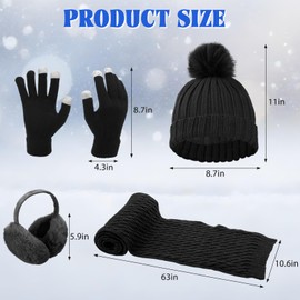 Velmitten 16 Pcs Winter Hat Scarf Gloves and Ear Warmer Set 4 in 1 Winter Set Knitted Pompom Hat Scarf Warm Touch Screen Gloves Earmuff for Women Men Homeless