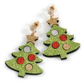 Christmas Sequin Felt/Fabric Christmas Tree Drop Earrings/ 50mm Long
