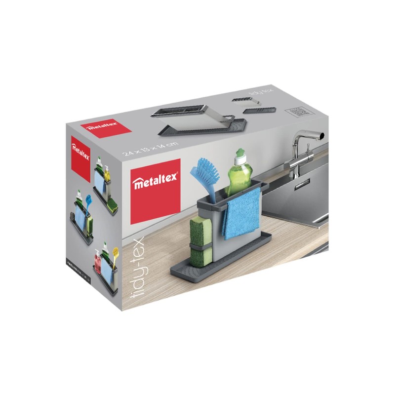 Metaltex Tidy-Tex Kitchen Sink Organiser, Grey, 24 x 13 x