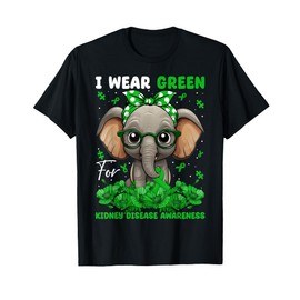 I Wear Green For Kidney Disease Awareness Elephant & Bandana T-Shirt