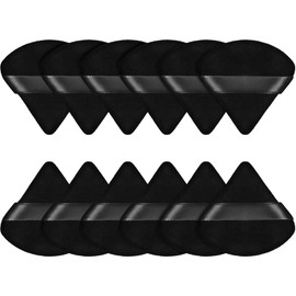 Maitys 12-Piece Triangle Powder Puff Set for Face Makeup - Soft, Washable, Reusable Cosmetic Sponges for Loose Powder, Foundation, and Wet/Dry Application (Black 12)