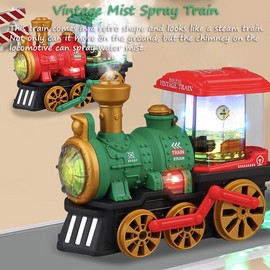 Miracland Retro Steam Train with Mist Spray Function, Vintage Locomotive Toy with Universal Wheel, Lights & Music and Rotary Carriage (Red)