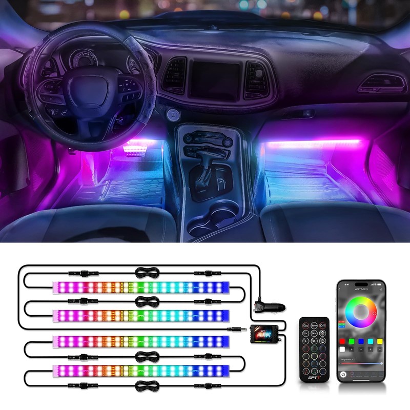 OPT7 Aura DreamColor Interior Light Strips, 4PC Double RGB-IC LED