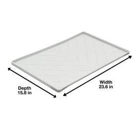 Messy Mutts Silicone Non-Slip Dog Bowl Mat with Raised Edge and Two Sides Reinforced with Metal Rods, Large, 24" x 16", Light Grey