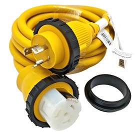 Parkworld 692002 Shore Power Adapter Cord RV 30A L5-30P Male to Marine 50A SS2-50R Female (Two hots bridged) (25FT)