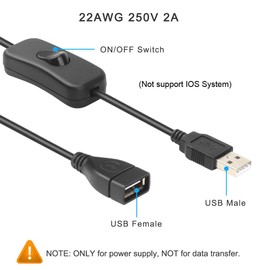 ELECTOP 2 Pack Male to Female USB Cable with On/Off Switch, USB Extension Inline Rocker Switch for Driving Recorder, LED Desk Lamp, USB Fan, LED Strips