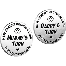Funny Decision Coin for New Parents，Gifts for Mum Dad，Newborn Baby Gifts，Flip Coin Decision，Mother's Day, Baby Shower Gift，Funny,Birthday,Anniversary,Stainless Steel