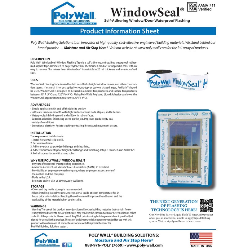 POLYGUARD WindowSeal Window and Door Flashing Tape, 9 in x