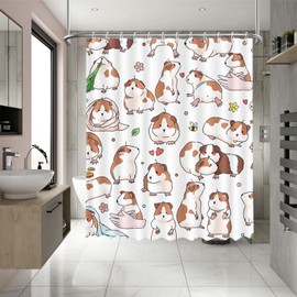 APROPHIC Guinea Pig Shower Curtain, Funny Guinea Pig Shower Curtain Set, Cute Cartoon Animal, Waterproof Bathroom Curtains, Farmhouse Bathroom Decoration, 72 x 72 Inches, Brown White