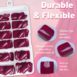 AddFavor Press on Nails Short Square - 240pcs Purple Fake Nails with Nail Glue & Adhesive Tabs, 10 Sizes Glue on Nails for Women & Girls Fingernails Manicure